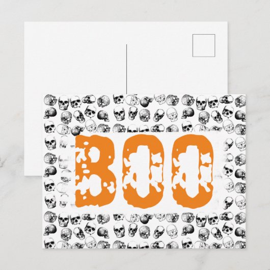 Oranje Boo Halloween Spooky Skull Patroon Feestdagenkaart (Voorkant / Achterkant)