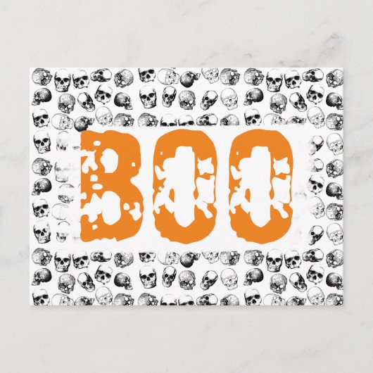 Oranje Boo Halloween Spooky Skull Patroon Feestdagenkaart (Voorkant)