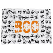 Oranje Boo Halloween Spooky Skull Patroon Groot Cadeauzakje (Voorkant)