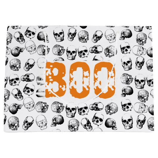 Oranje Boo Halloween Spooky Skull Patroon Groot Cadeauzakje (Voorkant)