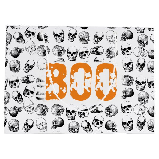 Oranje Boo Halloween Spooky Skull Patroon Groot Cadeauzakje (Achterkant)