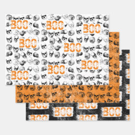 Oranje Boo Halloween Spooky Skull Patroon Inpakpapier Vel