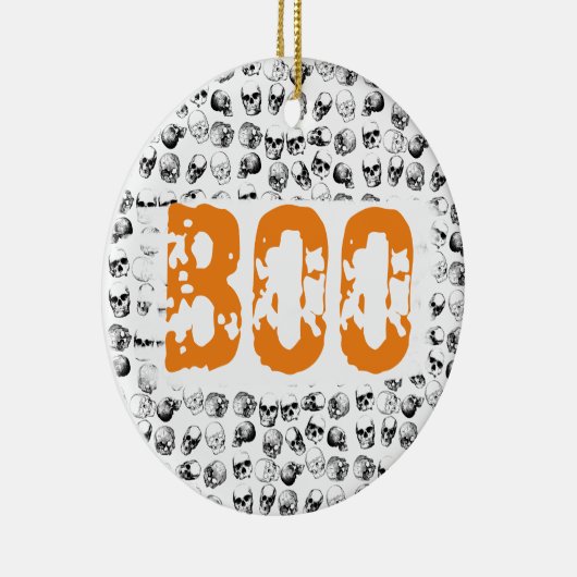 Oranje Boo Halloween Spooky Skull Patroon Keramisch Ornament (Rechts)