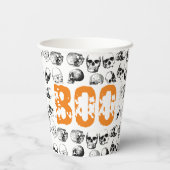 Oranje Boo Halloween Spooky Skull Patroon Papieren Bekers (Achterkant)