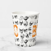 Oranje Boo Halloween Spooky Skull Patroon Papieren Bekers (Links)