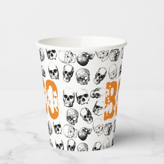 Oranje Boo Halloween Spooky Skull Patroon Papieren Bekers (Links)