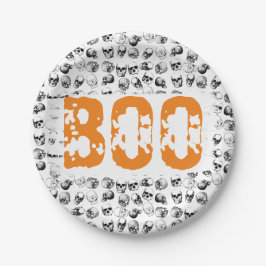 Oranje Boo Halloween Spooky Skull Patroon Papieren Bordje