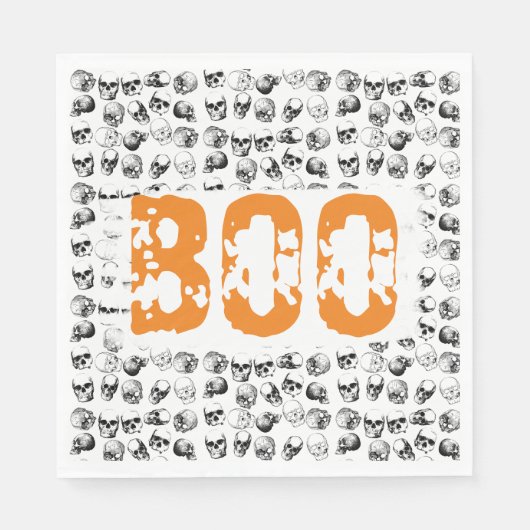 Oranje Boo Halloween Spooky Skull Patroon Servet (Voorkant)