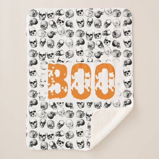 Oranje Boo Halloween Spooky Skull Patroon Sherpa Deken (Voorkant)