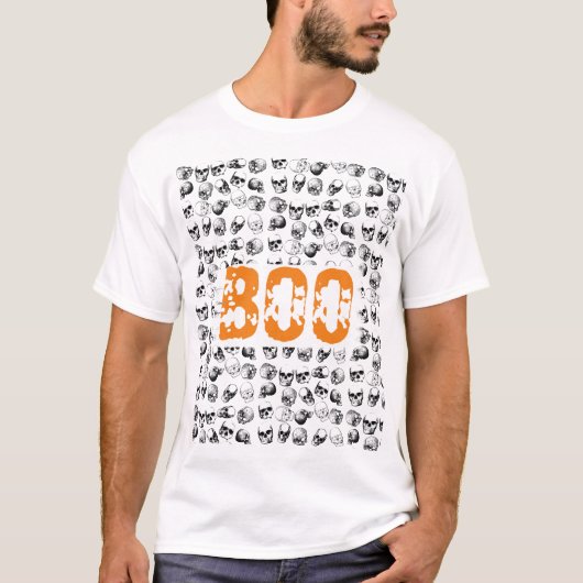 Oranje Boo Halloween Spooky Skull Patroon T-shirt (Voorkant)