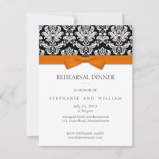 Oranje Boog Damask Rehearsal Dinner Invitation Kaart (Voorkant)