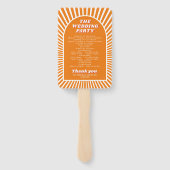 Oranje boog en zonnestralen groovy bruiloft progra handwaaier (Achterkant)