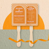 Oranje boog en zonnestralen groovy bruiloft progra handwaaier