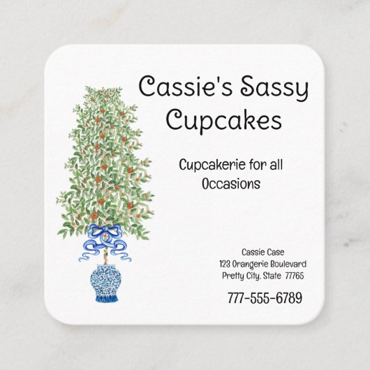Oranje boom Chinoiserie Ginger Jar Topiary Vierkante Visitekaartje (Voorkant)