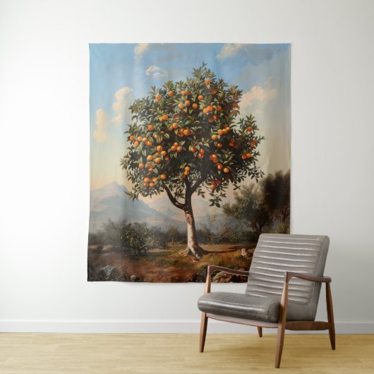 Oranje Boom Landschapsschilderkunst Wandkleed (In situ)