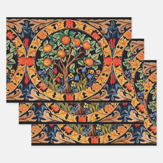 ORANJE BOOM MET GROENE LEZEN, STROMEN INPAKPAPIER VEL (Set)