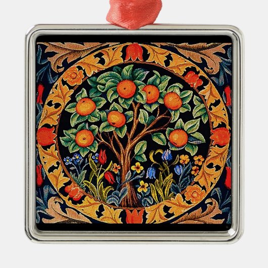 ORANJE BOOM MET GROENE LEZEN, STROMEN METALEN ORNAMENT (Voorkant)