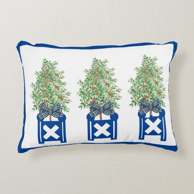Oranje boom Topiary Blue Chinoiserie Accent Kussen (Voorkant)