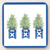 Oranje boom Topiary Blue Chinoiserie Bier Onderzetter (Voorkant)