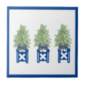 Oranje boom Topiary Blue Chinoiserie Tegeltje (Voorkant)