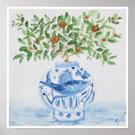 Oranje boomtopiary Blue Ginger Jar Art Print (Voorkant)