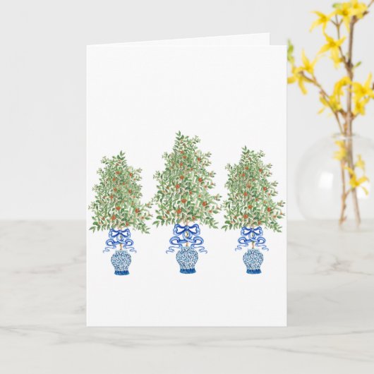 Oranje boomtopiary Blue Ginger Jar Card Kaart (Gele Bloem)