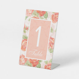 Oranje bord met trouwerijnummer voor roos met bloe reclamebord met voetstuk