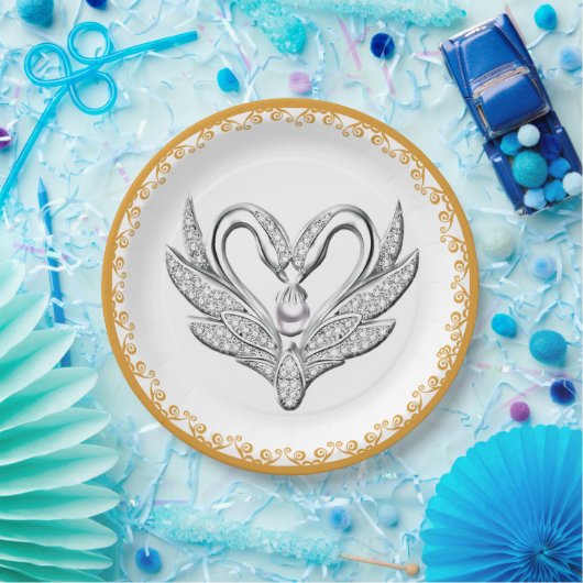 Oranje Bord van ribbon Silver Swans Paper (Feest)