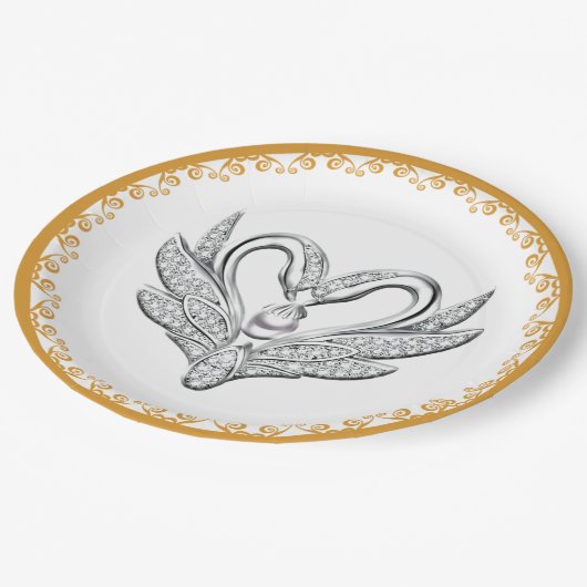 Oranje Bord van ribbon Silver Swans Paper (Gekanteld)