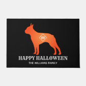 Oranje Boston Terrier Happy Halloween familienaam Deurmat (Voorkant)