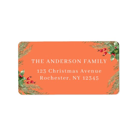 Oranje Botanisch Kerstmisadres Etiket (Voorkant)