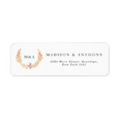 Oranje Botanisch Wreath Monogram Weddenschap Etiket (Voorkant)