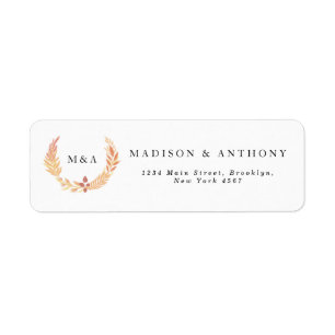 Oranje Botanisch Wreath Monogram Weddenschap Etiket