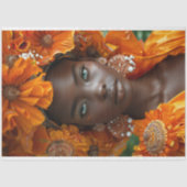 Oranje Botanische Afro-Amerikaanse Vrouw Decoupage Tissuepapier (Voorkant)