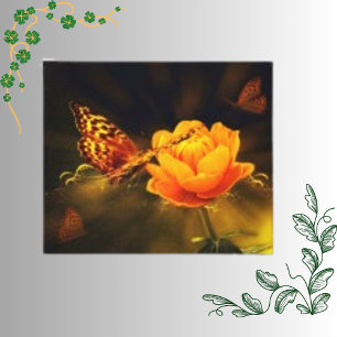 Oranje botanische bloem met Natuur vlinder Canvas Afdruk
