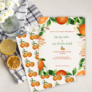 Oranje botanische citrus boomgaard bruiloft uitnod