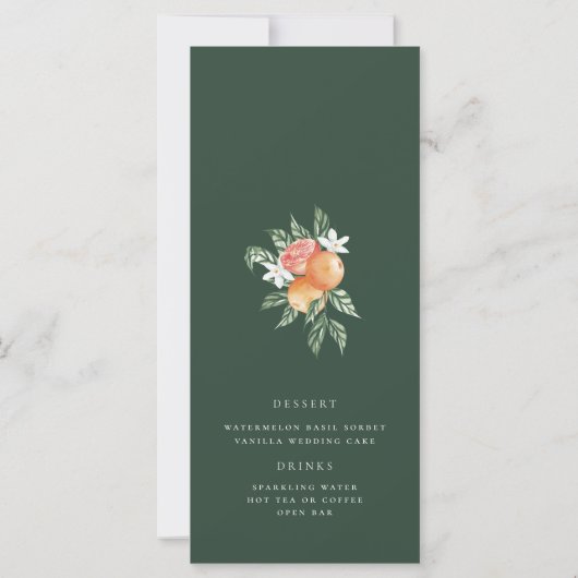 Oranje Botanische Citrus Modern Bruiloft Menu (Achterkant)