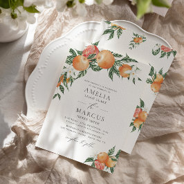 Oranje Botanische Citrus Modern Wedding Invitation Kaart
