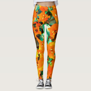 Oranje Bougainvillea Leggings