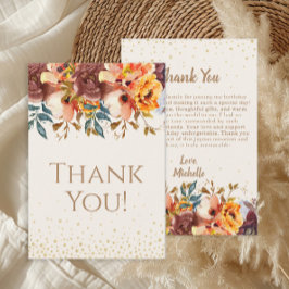 Oranje Bourgogne Bloemen Verjaardag Dank u Bedankkaart