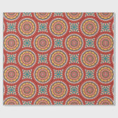 Oranje Bourgogne en gele cirkel Mandala Cadeaupapier (Vlak)