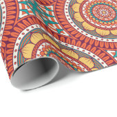 Oranje Bourgogne en gele cirkel Mandala Cadeaupapier (Rol Hoek)