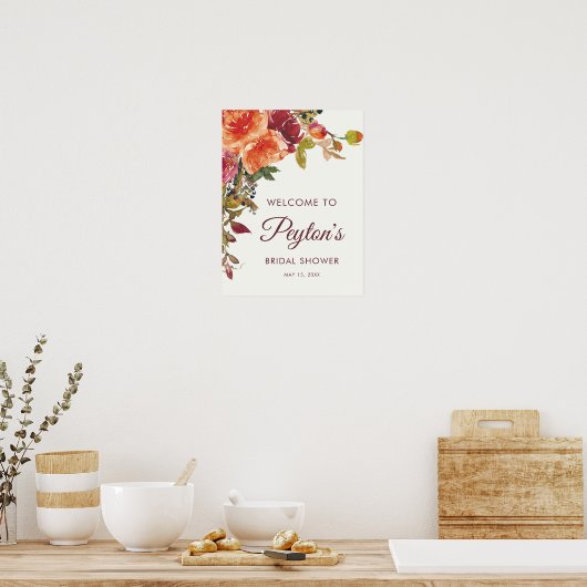 Oranje Bourgogne Floral Herfst Winter Vrijgezellen Poster (Keuken)