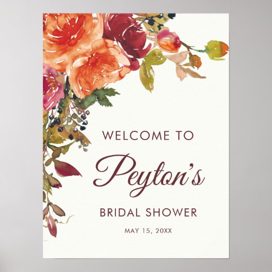 Oranje Bourgogne Floral Herfst Winter Vrijgezellen Poster (Voorkant)