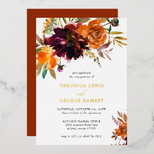 Oranje Bourgogne Herfst Floral Engagement Party Go Folie Uitnodiging