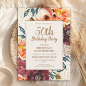 Oranje Bourgogne Herfst Floral Gold Glitter 50th Kaart