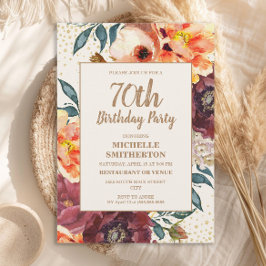 Oranje Bourgogne Herfst Floral Gold Glitter 70th Kaart