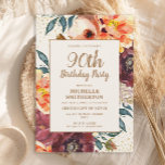 Oranje Bourgogne Herfst Floral Gold Glitter 90th Kaart<br><div class="desc">Elegant sinaasappel en Bourgogne waterverf herfst/herfstfloral met goudglitter op een beige uitnodiging van de 90ste verjaardagspartij voor vrouwen. Neem contact met mij op voor hulp bij aanpassingen of voor het aanvragen van Zazzle-producten voor je partij.</div>