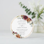 Oranje Bourgogne Ivory Floral Gold Greenery Weddin Kaart (Staand voorkant)