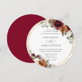 Oranje Bourgogne Ivory Floral Gold Greenery Weddin Kaart (Voorkant / Achterkant)